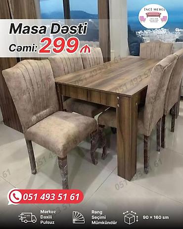 stul lalafo: Qonaq otağı üçün, Yeni, Açılmayan, Dördbucaq masa, 6 stul — 1
