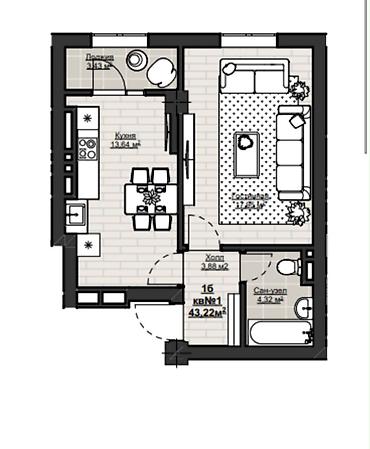 1 комната, 40 м², Асанбай мкр Элитка, 12 этаж, ПСО (под самоотделку)
