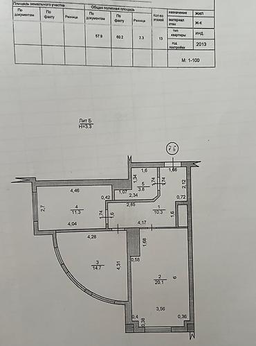 60: 2 комнаты, 60 м², Нижний Джал (Джал-23) Элитка, 13 этаж — 2