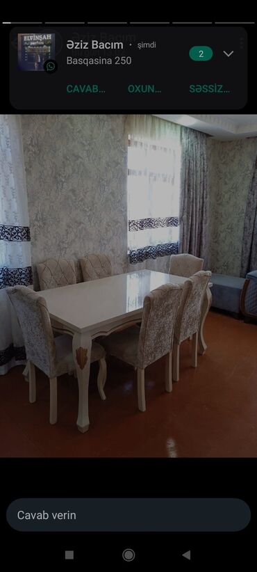 stol dəst: Qonaq otağı üçün, İşlənmiş, Açılan, Dördbucaq masa, 6 stul, Azərbaycan