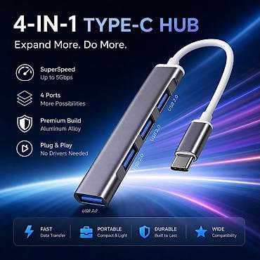 logitech 920: ⚡Usb Hub переходник с Type-c на Usb Корпус крепкий металлический/4 — 1