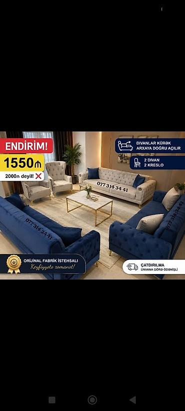 di̇van: ENDİRİM! Qonaq otağı mebel dəsti – 1550 ₼ (2000 ₼ deyil) Tərkibi: - 2 — 1