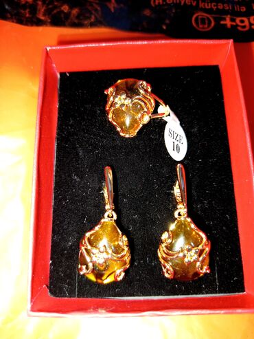 Bijuteriya dəstləri: Qızılı rəng tonlarında sırğa və üzük - Tərkib: qızılı örtüklü metal — 5