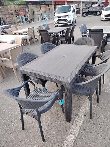 Bağ, çöl mebeli: Plastik rattan dizaynlı masa və stul dəsti - Rəng: tünd boz — 1