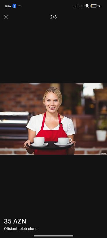 Əməkdaş axtarışı (vakansiyalar): Ofisiant tələb olunur, Kafe, Gündəlik ödəniş, İstənilən yaş, 1 ildən az təcrübə — 1