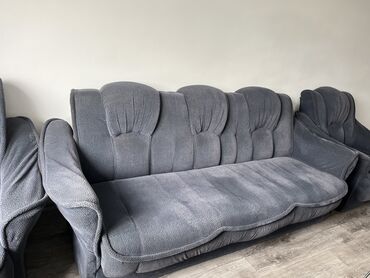 чехол на диван и два кресла: Диван-кровать, цвет - Синий, Б/у