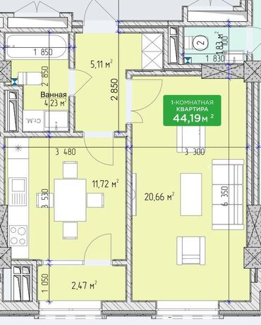 квартира в пишпеке: 1 комната, 45 м², Элитка, 12 этаж, ПСО (под самоотделку)