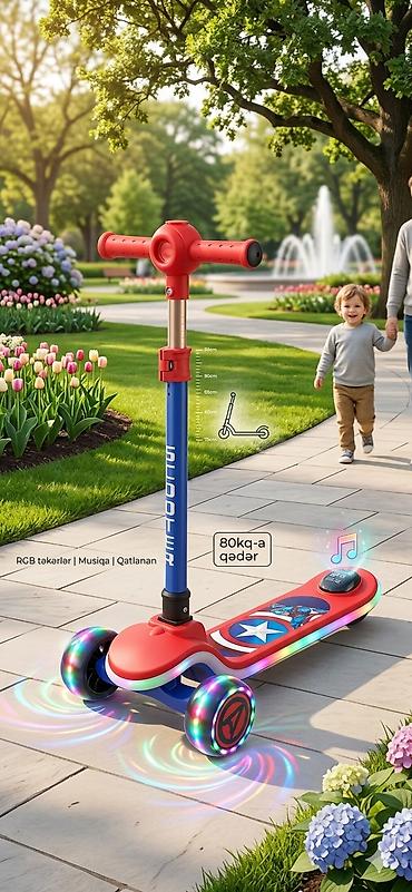 moped gunluk: Uşaq skuterı – işıqlı və musiqili model - RGB rəngli, işıqlı — 1