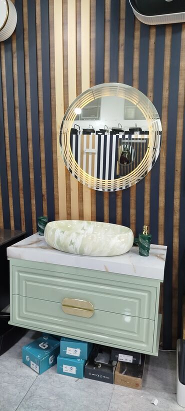 Moydadırlar: Vanna otağı üçün müasir lavabo dəsti - Üst tabla: mermer naxışlı, ağ