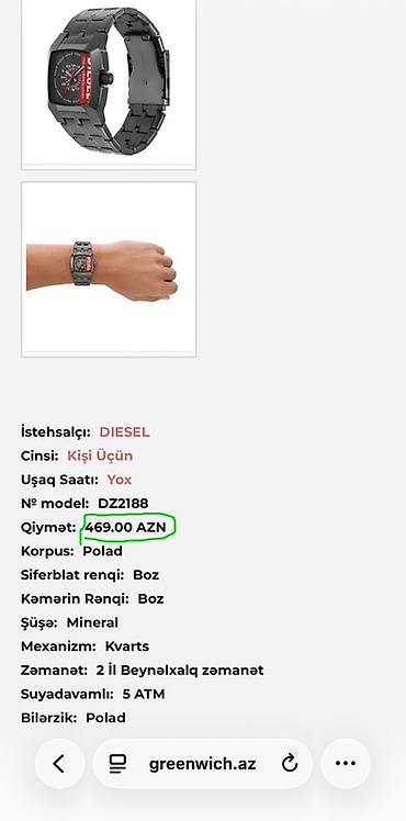 saat aliram: 🇮🇹 Diesel DZ 2188 kişi qol saatı. Saat tam original və işlək — 8