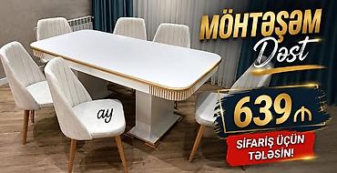 ustullar: 1.Möhtəşəm Dəst – zərif dizaynlı yemək masası və 6 ədəd stul — 1