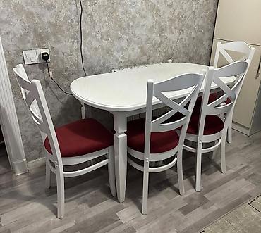 kafe stol: Ağ rəngdə yemək dəsti – oval formalı masa və 4 ədəd stul. - Stil — 1
