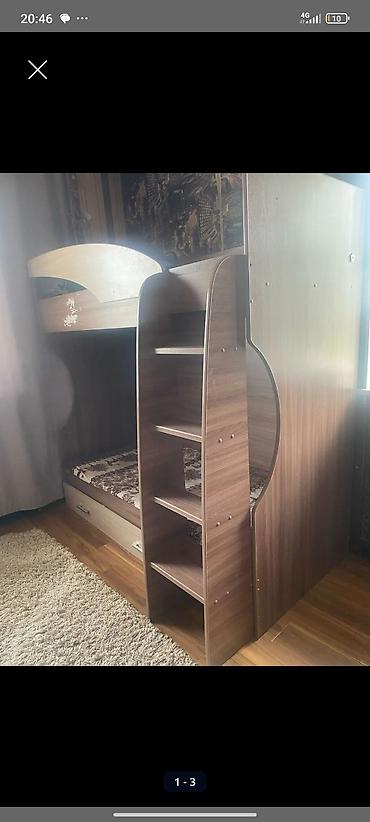 bunk bed: Детская двухъярусная кровать-комплект из ЛДСП в цвете «орех» — 1