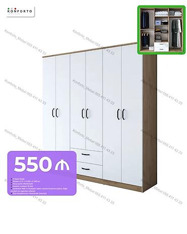 6 qapılı dolab Ölçülər: dərinlik 47 sm × hündürlük 200 sm × en 240 sm
