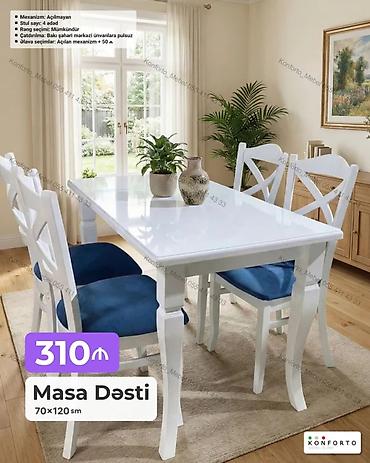 Məhsul: Masa Dəsti Tərkib: - 1 ədəd masa (70×120 sm) - 4 ədəd stul