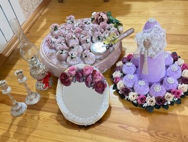nişan xoncaları: Xina xoncasi, Kelle qend, 2 shamdan, guzgu lampa hamisi birlikde 60