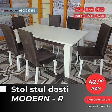 ay: Mətbəx üçün, Yeni, Açılan, Dördbucaq masa, 6 stul — 5