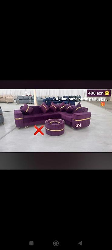 kreslo acılan: Bənövşəyi rəngdə künc divan dəsti - Açılan baza funksiyalı künc divan — 1