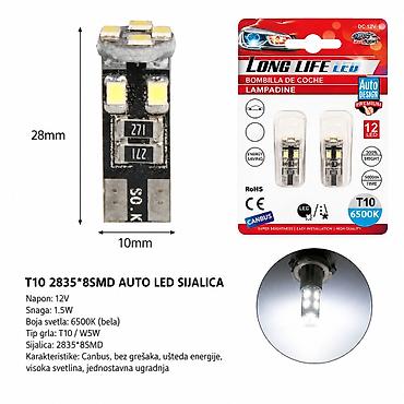 KMT T10 auto LED sijalica, 8 SMD, belo svetlo - Tip/grlo: T10 / W5W