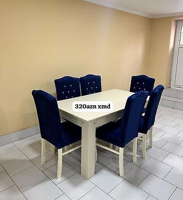 metbext masası: Mətbəx/qonaq otağı üçün 6 nəfərlik stol-stul dəsti. - Dəst: 1 ədəd — 1
