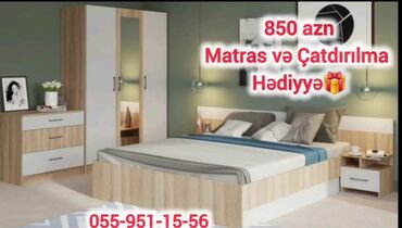 Yataq otağı dəstləri: 2 təknəfərlik çarpayı, Dolab, Komod, Termo, Azərbaycan, Yeni — 11