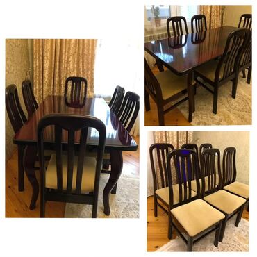 hesir stol: Для гостиной, Б/у, Прямоугольный стол, 6 стульев