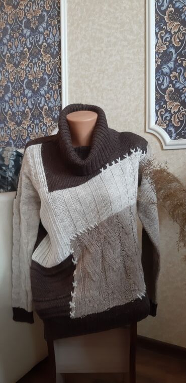 теплую вязанную кофту: Женский свитер, Оверсайз, Средняя модель, Шерсть