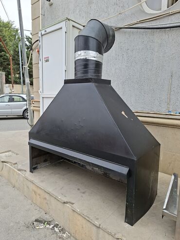 Restoran manqalları: Paslanmayan poladdan manqal/şiş kabab sobası və tüstü çəkən başlıq — 6
