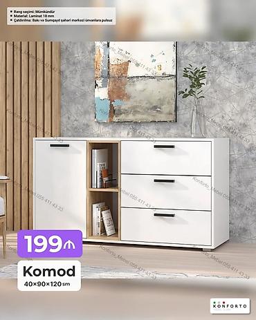 Ev və bağ: Komod – 40×90×120 sm - Minimalist dizaynlı, ağ rəngdə korpus - İki — 1