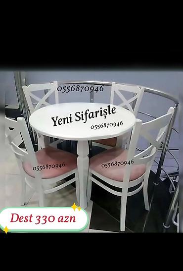 ders masa: Mətbəx üçün, Yeni, Açılmayan, Dördbucaq masa, 4 stul — 7