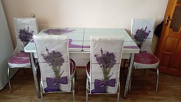 desmal: Mətbəx dəsti – stol və 4 ədəd stul - Dizayn: Lavanda güllü naxışlarla — 1