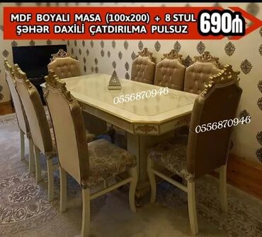 Sifarişlə masa və oturacaq dəstləri: Oval masa, Qonaq otağı üçün, 6 nəfər — 5