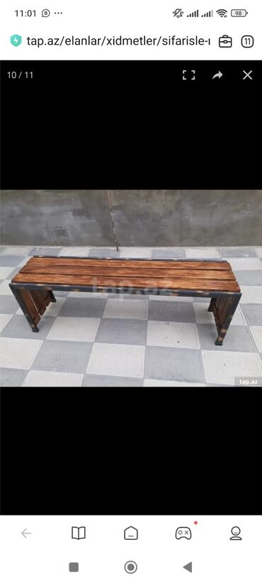 Bağ, çöl masa və oturacaq dəstləri: Metall karkaslı taxta lamelli skamya dəsti - Məhsul: açıq məkana — 12