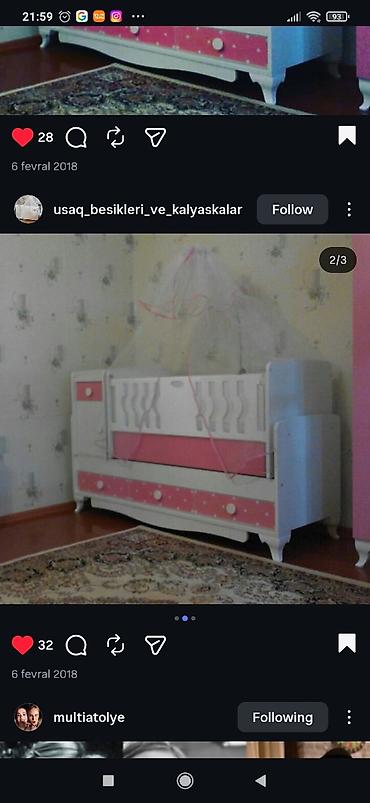 uşaq ucun beşik: Uşaq otağı üçün mebel dəsti - Rəng: ağ/çəhrayı - Dəst tərkibi: - — 2
