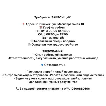 официант в отель: Закройщик