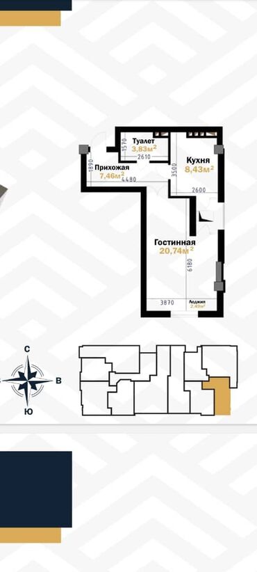 Продажа квартир: 1 комната, 43 м², Элитка, 9 этаж, ПСО (под самоотделку)