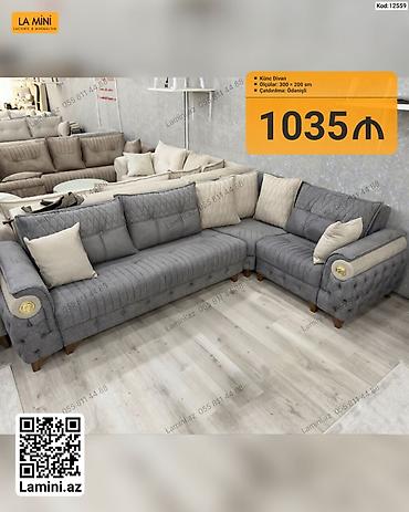 Künc divan – La Mini - Ölçülər: 300 × 200 sm - Rəng: boz (neytral