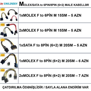 Soyutma sistemləri: Kabel "Molex/SATA to 6pin/8pin" 🚚Metrolara və ünvana çatdırılma var