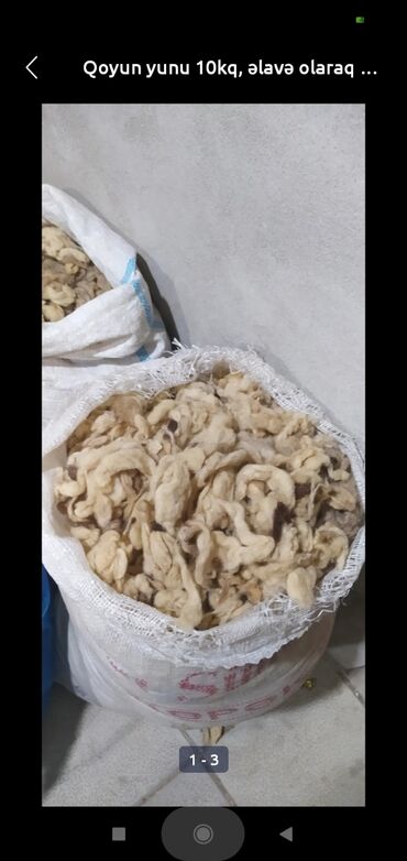 Qoyun yunu satilir 50 kilo,dosekden cixan,kilosu 3 manat
