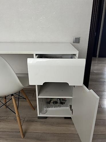 study table: Письменный стол с тумбой, белый - Лаконичный прямоугольный стол с — 3