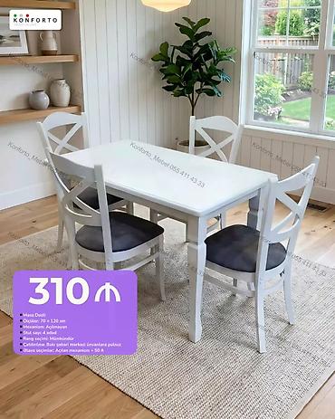 balaca stul: Ağ rəngdə yemək otağı üçün masa dəsti - Ölçülər: 70 × 120 sm - — 1