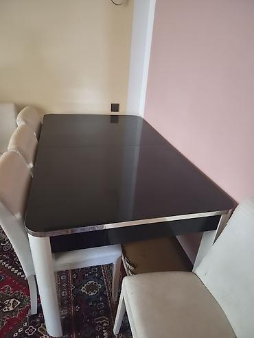 şuşe masa: Qonaq otağı üçün, İşlənmiş, Açılan, Dördbucaq masa, 6 stul — 2