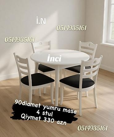 l masalar: Mətbəx üçün, Yeni, Açılmayan, Yumru masa, 4 stul — 1