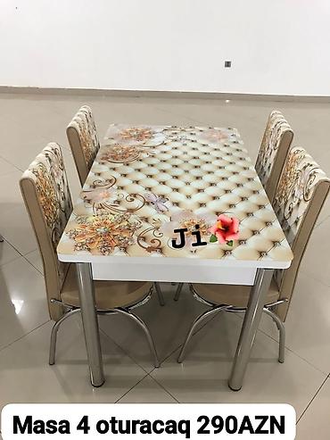 ikea stol: 4 nəfərlik masa və stul dəsti - Dəst: 1 masa + 4 stul - Masa səthi — 1