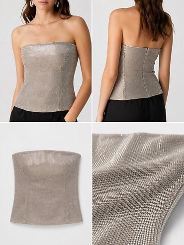 Gümüşü rəngli korset top - Parlaq, mesh-effektli bəzək: xırda metalik
