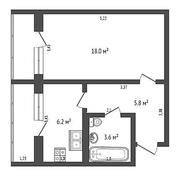 60000: 1 комната, 35 м², 105 серия, 2 этаж, Старый ремонт — 8