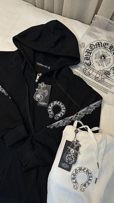 iş geyimi: Chrome Hearts kapüşonlu svitşot (zipli hoodie) - Rənglər: qara və ağ — 4