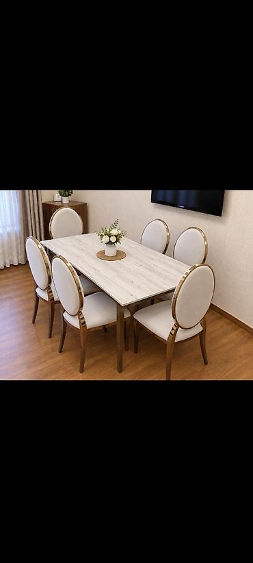 Qonaq otağı üçün, İşlənmiş, Dördbucaq masa, 6 stul