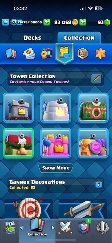 Video oyunlar üçün aksesuarlar: Məhsul: Clash Royale oyun hesabı Xüsusiyyətlər: - Kral Səviyyəsi: 53 — 5