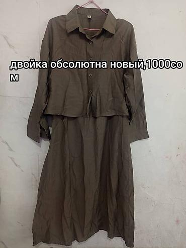 льняные: Костюм-тройка женский, цвет хаки: Обсолютна новый - сарафан на тонких — 1